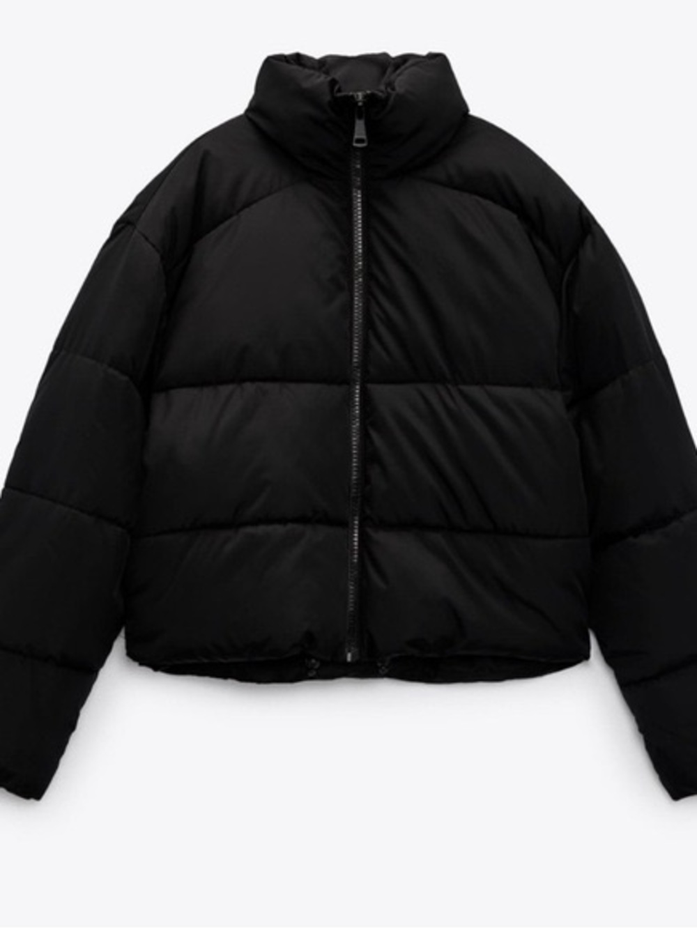 Zara Cropped Black Quilted Puffer Jacket with High Neck